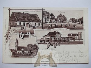 Templewo near Miedzyrzecz, lithograph, train station, church, 1902