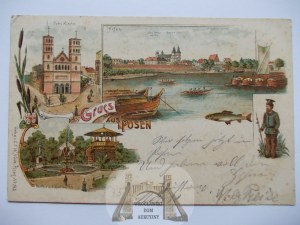 Poznan, Hafen, Kirche, Zoologischer Garten, Lithographie 1900