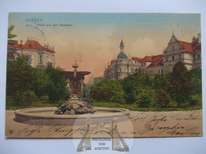 Gniezno, Gnesen, park, fountain, published by Trenkler 1907