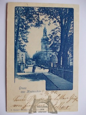 Krotoszyn, Krotoschin, street, church circa 1900.