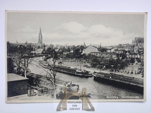 Bydgoszcz, Bromberg, panoráma, bárky cca 1940