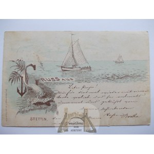 Szczecin, Stettin, vorlaufer, lithograph, 1889