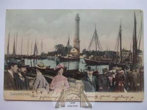 Świnoujście, Swinemunde, latarnia morska, kolaż, 1905