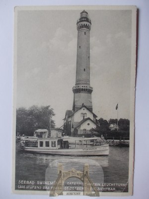 Swinoujscie, Swinemunde, lighthouse, boat, 1929