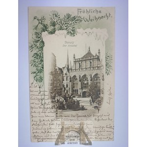 Gdańsk, Danzig, Dwór Aretusa, świąteczna winieta, wyd. Trenkler nr 11608, 1900