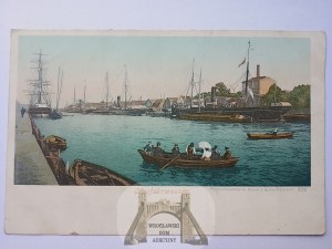 Gdansk, New Port, harbor, boats, sailing ships ca. 1900