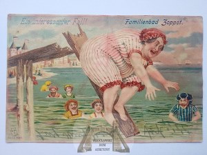 Sopot, Zoppot, humoristická litografia, kúpanie 1903