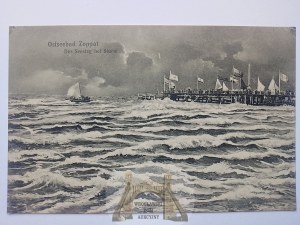Sopot, Zoppot, pier, storm ca. 1910