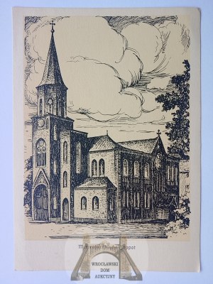 Sopot, Zoppot, kościół, graficzna ok. 1930