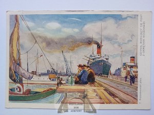 Gdynia, port, peinture de T. Rożnowski vers 1930