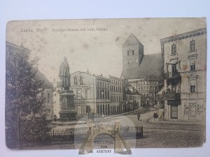 Chojnice, Konitz, street, church, monument ca. 1915