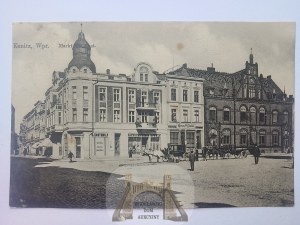 Chojnice, Konitz, Market Square, post office 1918