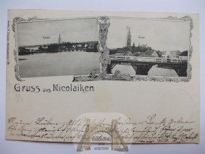 Mikolajki, Nicolaiken, bridge, panorama, gruss, 1901