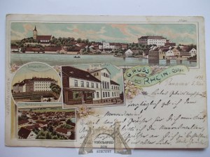 Ryn, Rhein k. Gizycko, lithograph, hotel, castle, 1899