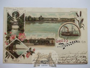 Ruciane-Nida, Rudczanny, lithograph, train station,1901