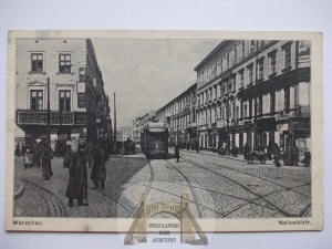 Warsaw, Nalewki street, Jewish quarter, streetcar ca. 1915