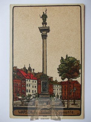 Warsaw, Sigismund's Column, Steindruk ca. 1910