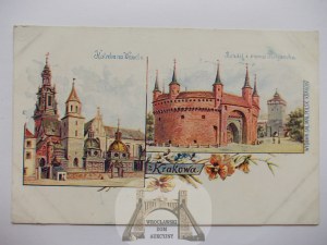 Krakov, litografie, katedrála, rondel ca. 1900