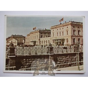 Krakow, railroad station, occupation, Nazi flags circa 1940.