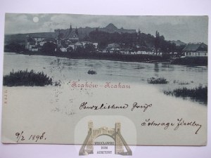 Cracow, panorama, Vistula River, moonshine 1898