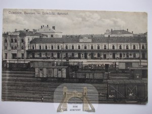 Czechowice Dziedzice, train station, train cars, ca. 1910
