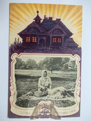 Lithuania, Shearing the Sheep, ca. 1910