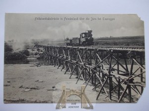 Lithuania, Taurogi, field viaduct, locomotive, 1915