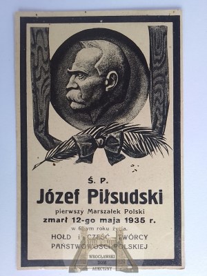 Jozef Pilsudski, memorial card from the day of the funeral 1935