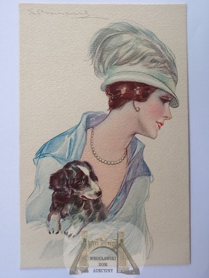 Pes, dáma s klobúkom cca 1920