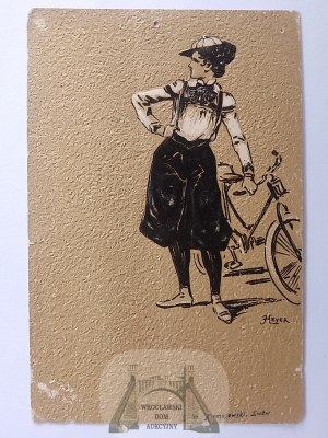 Bicycle, cyclist, embossed, Niemojowski edition, Lviv ca. 1900