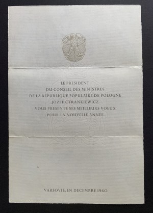 (Urbański) Neujahrsgrüße von Minister J. CYRANKIEWICZ. Warschau [1960].