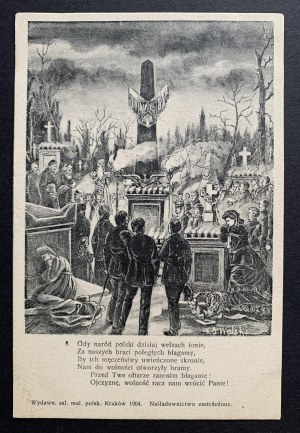 [Kajetan Saryusz-Wolski] Ensemble de 8 cartes postales patriotiques. Cracovie [1904].