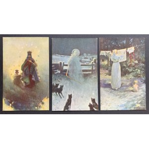 [STACHIEWICZ Piotr] PEINTURE POLONAISE. LÉGENDE DE LA MÈRE DE DIEU. Ensemble de 3 cartes postales. Cracovie [1912].