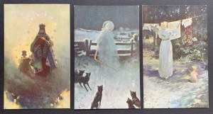 [STACHIEWICZ Piotr] Pittura polacca. LEGGENDA DELLA MADRE DI DIO. Set di 3 cartoline. Cracovia [1912].