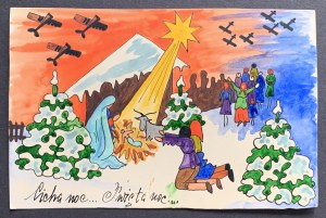 Christmas hand-painted card. [WWII]