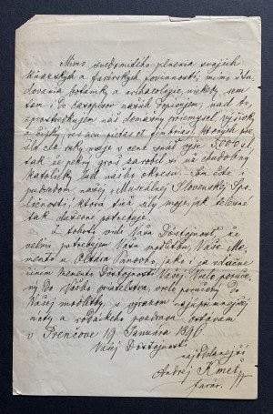 [STRAUS Jan] Súbor rukopisov - Rev. Andrew KMET [1896].