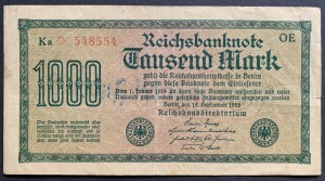 [Judaica] Banknote 1.000 Mark gedruckt - 
