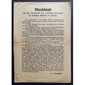 Merkblatt für das Verhalten des deutschen Soldaten im besetzten Gebiete in Polen [Ulotka dla żołnierza niemieckiego na terenach okupowanych w Polsce][193?]