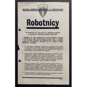 Pracovníci. Leták pre poľských robotníkov v západnom a severozápadnom Nemecku.