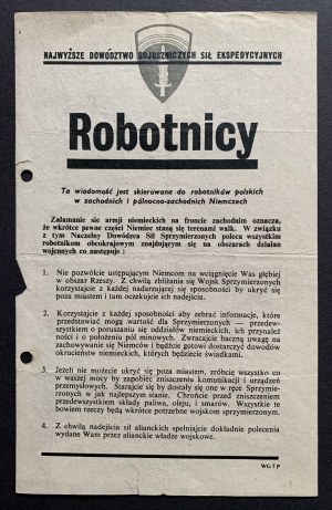 Workers. Leaflet for Polish workers in western and northwestern Germany.