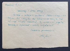 Lettre de Julian PRZYBOSIA à Jan KOPROWSKI. Varsovie [1947].