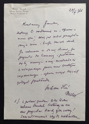 Dopis Michała RUSINKA Janu KOPROWSKÉMU. Varšava [1966].