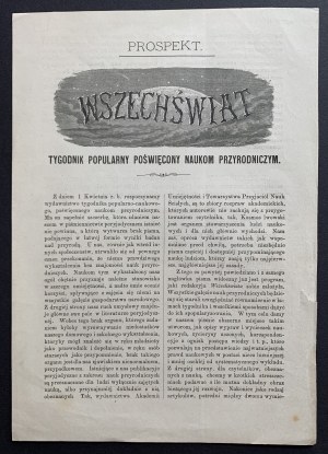 [PROSPEKT] VESMÍR. Populární týdeník věnovaný přírodním vědám. Varšava [1882].