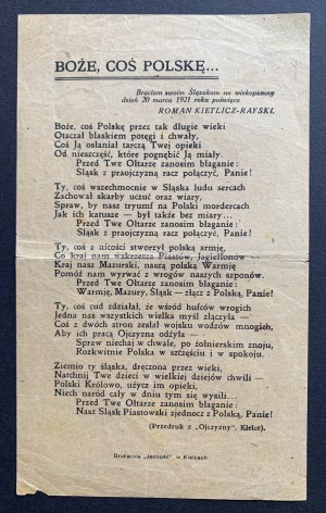 [Plebiszit in Oberschlesien] Roman Kietlicz-RAYSKI, Boże coś Polskę... Kielce [1921].