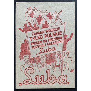 [Reklama] „LUBA”. Żądamy wszędzie tylko polskie proszki do pieczenia, budynie i galaretki. Luboń [II RP]