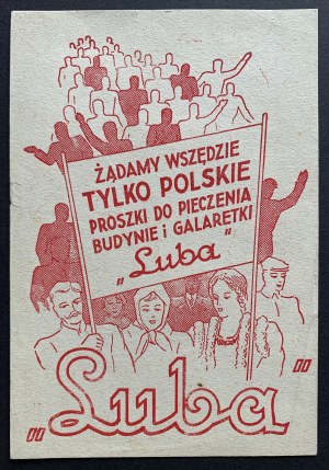 [Reklama] 'LUBA'. Všude požadujeme pouze polské prášky do pečiva, pudinky a želé. Lubon [Druhá republika].