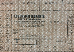 [FOOD CARD] Lebensmittelkarte pro dospělé a mládež starší 14 let, kteří nejsou Němci. Warschau [1944].