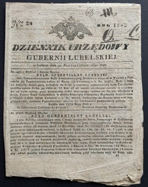 Úradný denník ĽUBELSKÉHO Gubernia č. 24 z 30. mája (14. júna) 1842.