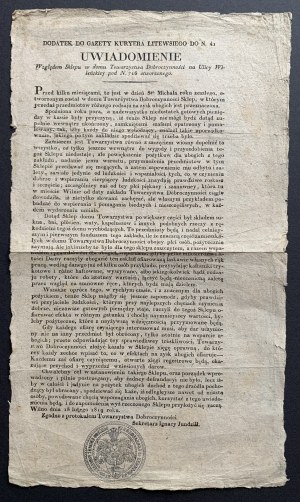 [WILNO/RADZIWILL] LITHUANIAN COURIER. Supplement to No. 41 of February 18, 1819.