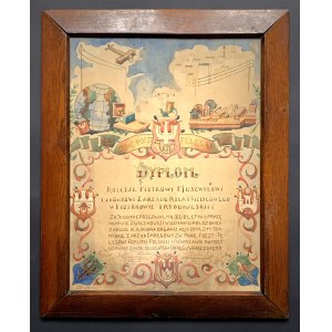 [POSTE POLONAISE / PIOTRKÓW TRYBUNALSKI / VARSOVIE] DIPL. Syndicat des employés des postes et télégraphes de la République de Pologne à Varsovie [1931].